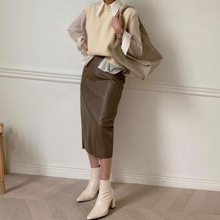 Pleather H-line Long Skirt