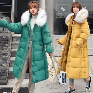 Furry Trim Padded Zip Long Jacket