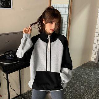 Color Block Zip Jacket Grayish Black - One Size