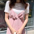 Crinkled Long Pinafore Dress Pink - One Size