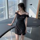Cold-shoulder Ruffle Trim Mini Bodycon Dress