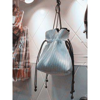Faux Leather Pleated Drawstring Bucket Bag