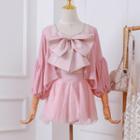 Set: Bow Accent Camisole Top + Skort + Light Jacket