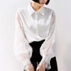 Puff-sleeve Lace Paneled Chiffon Shirt