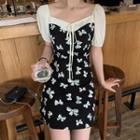 Square-neck Bow A-line Dress