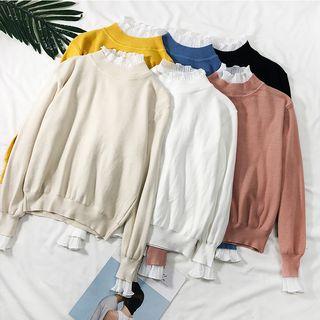 Chiffon-trim Mock Two-piece Knit Top