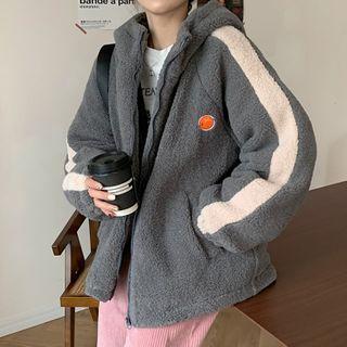 Contrast Trim Fleece Zip-up Hoodie