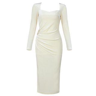Long-sleeve Open Back Slit Sheath Dress