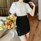 Short-sleeve Blouse / Mini Fitted Skirt