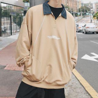 Long-sleeve Letter Zipped Polo Neck Sweatshirt