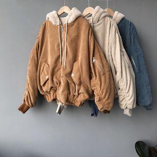 Furry-lined Hooded Corduroy Jacket
