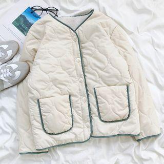 Quilted Button-up Jacket Beige - One Size