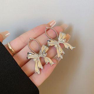 Bow Alloy Dangle Earring 1 Pair - S925 Silver Needle - Silver - One Size