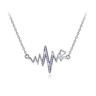 925 Sterling Silver Wave Necklace With Blue Austrian Element Crystal Silver - One Size