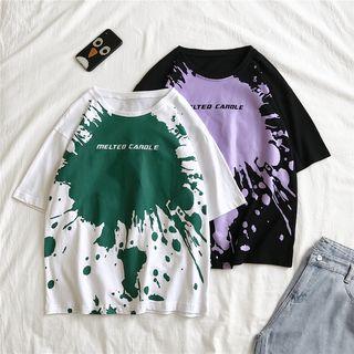 Elbow-sleeve Paint Splatter T-shirt