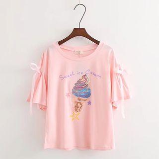 Tied-cuff Printed Top