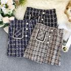 Asymmetric Tweed Mini A-line Skirt