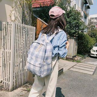 Plaid Canvas Backpack With Zip Pouch