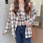 Long-sleeve Plaid Shirt + Cropped Camisole Top