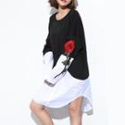 Flower Embroidered Mock Two Piece Pullover Dress