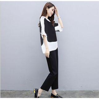 Set: Elbow-sleeve Top + Dress Pants