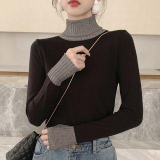 Color Block Turtleneck Knit Top
