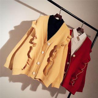 Ruffle-hem Knit Cardigan