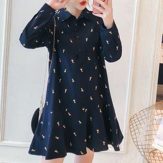 Long-sleeve Horse Print A-line Mini Dress