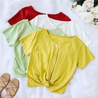 Knot V-neck Short-sleeve Shirt