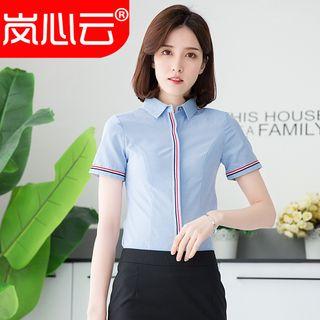 Striped Short-sleeve Shirt / Pencil Skirt / Set