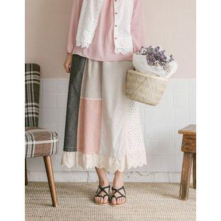 Eyelet-lace Hem Patchwork Skirt