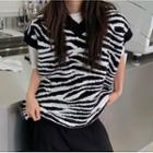Zebra Print Sweater Vest Black & White - One Size