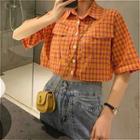 Short-sleeve Plaid Crop Shirt