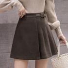 Pleated Buckled Mini A-line Skirt