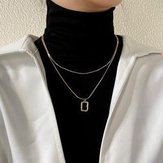 Rectangle Pendant Layered Alloy Necklace Necklace - Gold - One Size