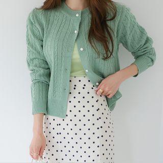 Colored Crewneck Cable-knit Cardigan