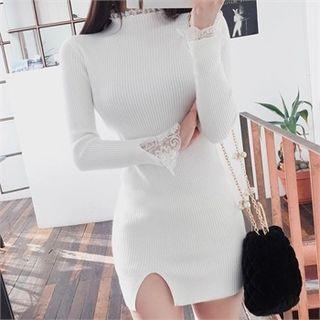 Lace-trim Knit Mini Bodycon Dress