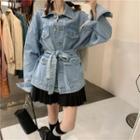 Loose-fit Lace-up Single-breasted Denim Jacket
