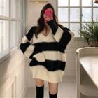 Striped Mini Sweater Dress Stripes - Black & White - One Size