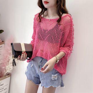 Open Knit Elbow Sleeve Top