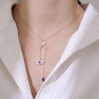 925 Sterling Silver Faux Pearl Rhinestone Eye Necklace As Shown In Figure - One Size