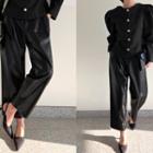 Faux-leather Baggy Pants Black - One Size