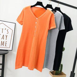 V-neck Plain T-shirt Dress