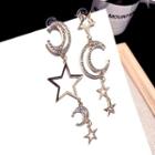 Non-matching Moon & Star Drop Earring 1 Pair - Gold - One Size
