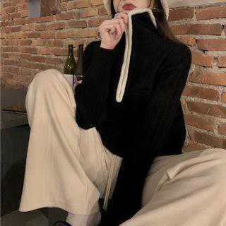 Turtleneck Two-tone Half-zip Sweater