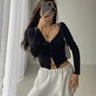 Deep V-neck Button-up Crop T-shirt