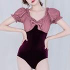 Short-sleeve Velvet Panel Swimsuit