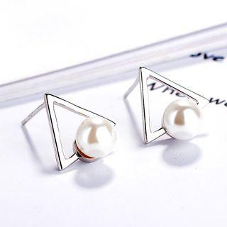 925 Sterling Silver Faux Pearl Triangle Earring