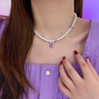 Faux Crystal & Pearl Choker Necklace As Shown In Figure - One Size
