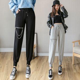 Chain Drawstring Gathered Cuff Sweatpants
